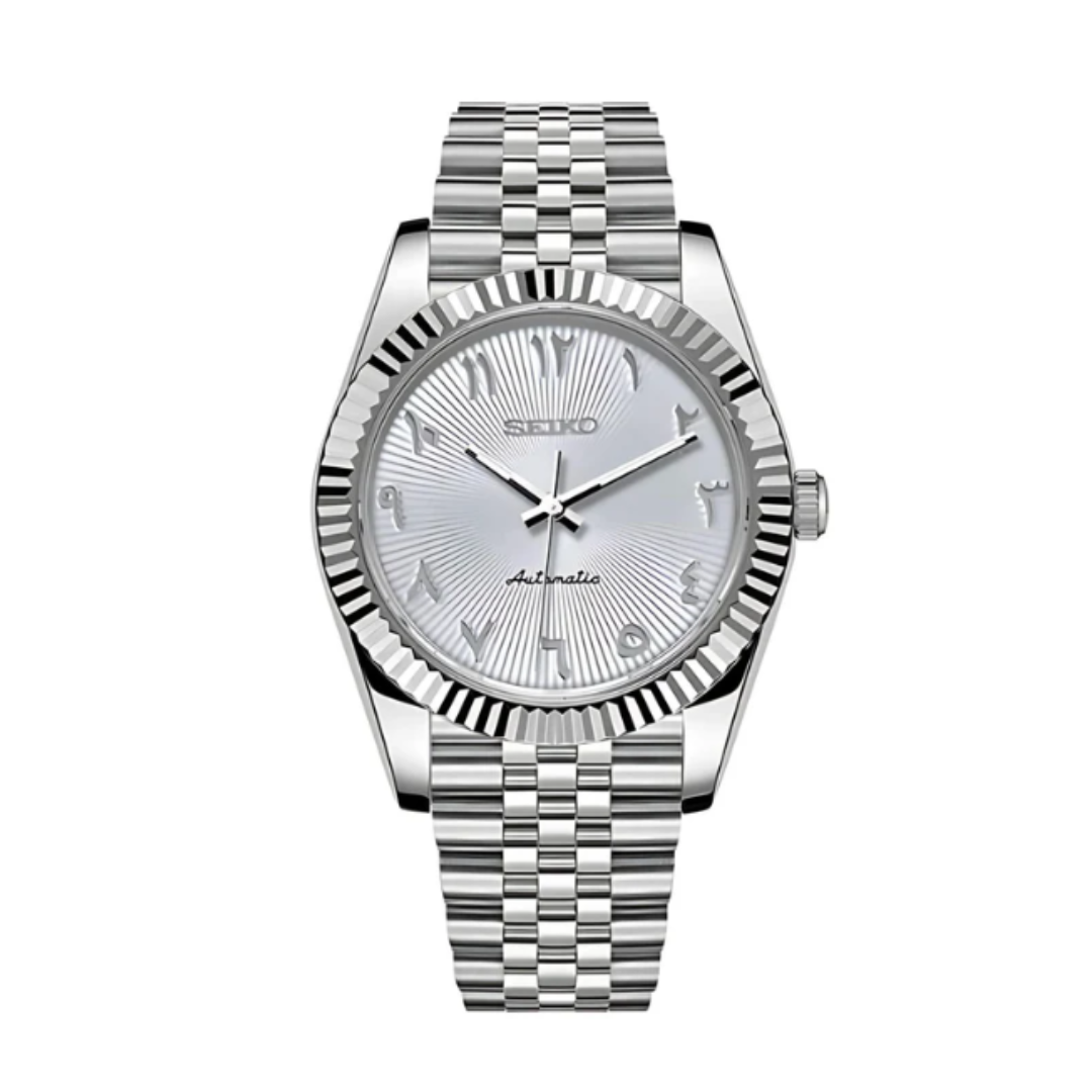 SEIKOJUST WHITE SUNBURST ARABIC 39MM WATCH