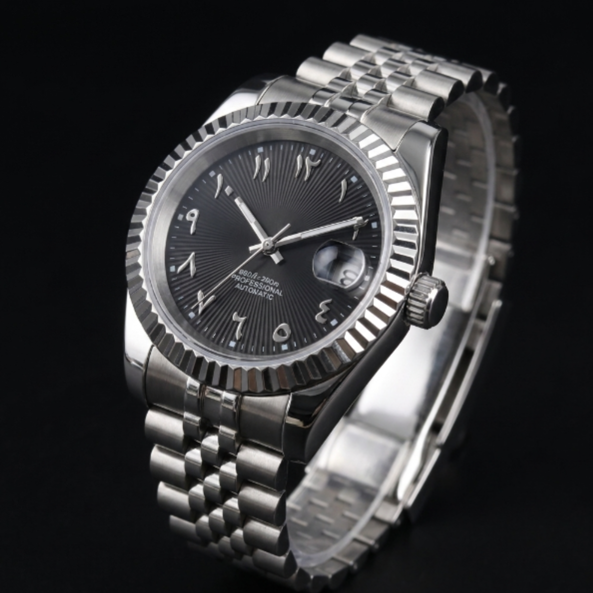 Black Sunburst Arabic Dial 39mm Watch | 39mm Automatic Watch | INSTINCT ...