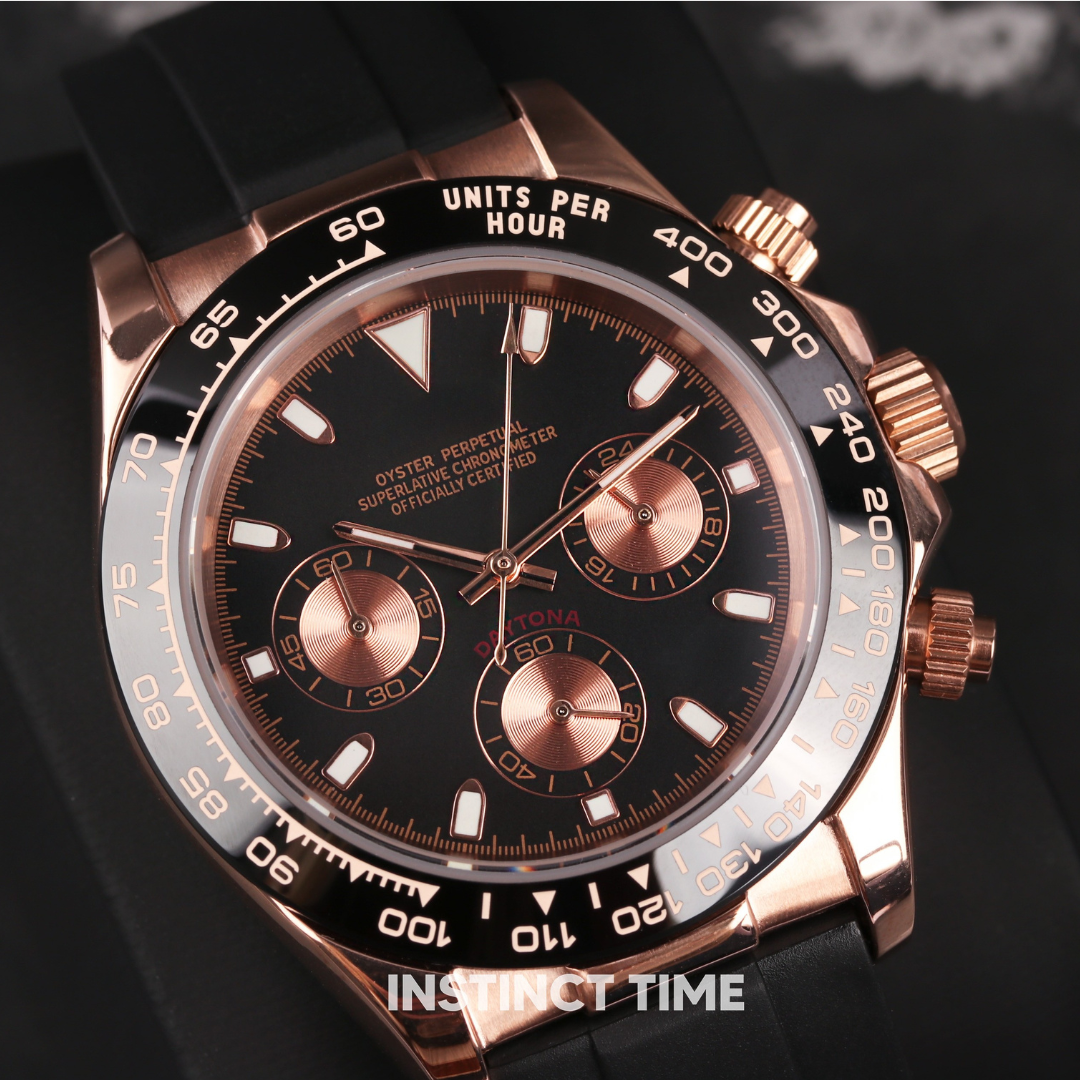 Seitona Rose Gold Chronograph - Custom Black Dial VK63 Watch